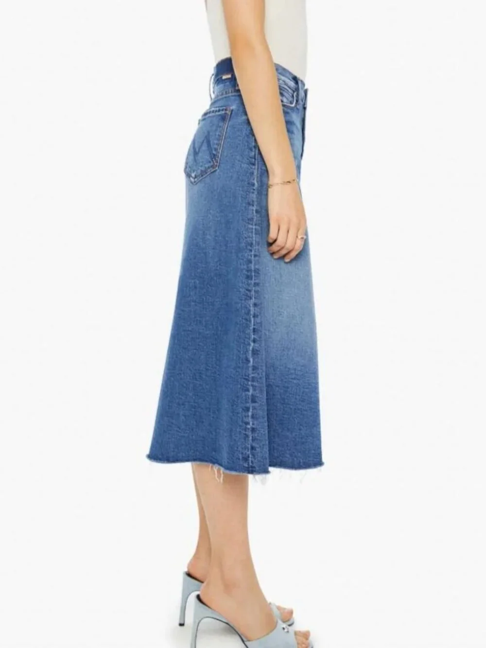 Mother Women's The Circle Midi Fray Skirt Size 25 in Dream Team Color - Picture 4 of 8